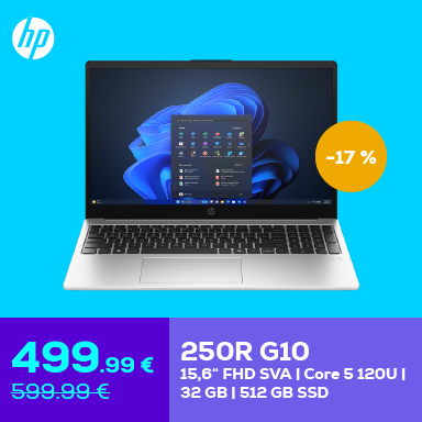 HP 250R G10 15,6″ nešiojamas kompiuteris, Core i5-120U, 32 GB RAM, 512 GB SSD –17 %