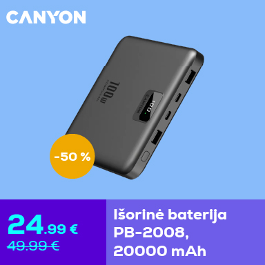 Canyon PB-2008 išorinė baterija, 20 000 mAh –50 %